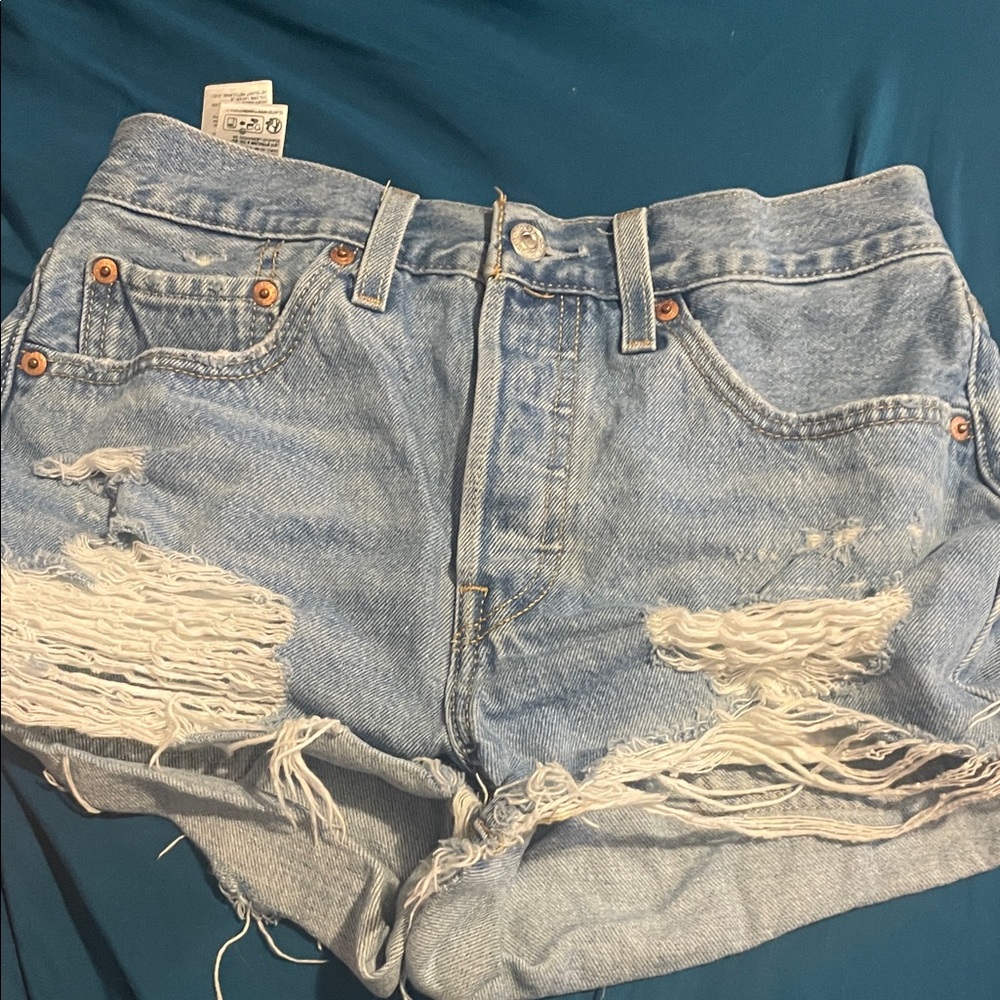 Levi's Light Blue Distressed Jean Shorts